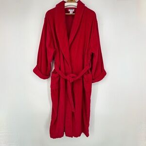 Partners by Mervin's Womens Large Vintage Terry Cloth Bathrobe Red Cotton Ankle